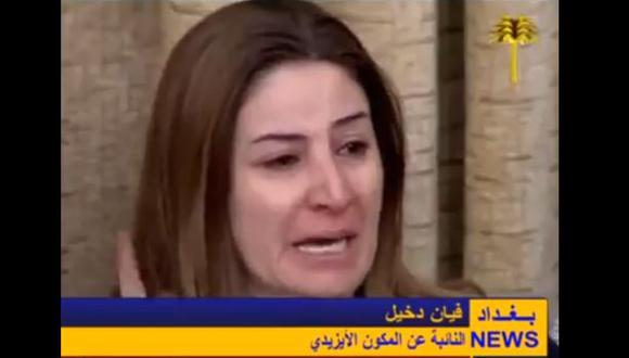 Funcionaria yazidi se desmaya tras pedir que salven a su pueblo
