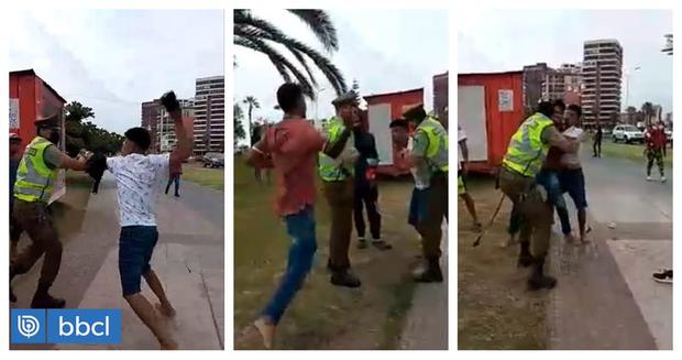 Cuatro inmigrantes venezolanos agredieron a personal policial que se encontraba realizando un operativo en Iquique, Chile. (Captura de video).