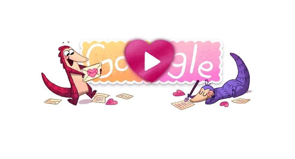 En la página principal de Google, se aprecia el doodle con una pareja de pangolínes como parte de los preparativos para San Valentín. (Foto: Caputra)