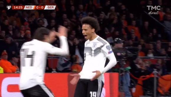 Leroy Sané colocó el 1-0 en el Alemania vs. Holanda en el marco de la segunda jornada de la Eliminatorias rumbo a la Eurocopa 2020 (Foto: captura de pantalla)