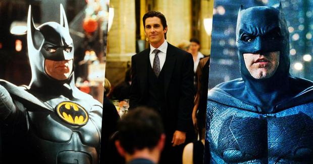 Michael Keaton, Christian Bale and Ben Affleck as Batman through time.