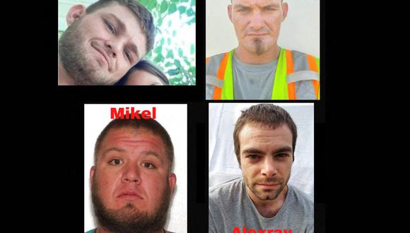 Foto del Facebook del Departamento de Policía de Okmulgee muestra a Billy Chastain, Mark Chastain, Alex Stevens y Mike Sparks, quienes fueron reportados como desaparecidos la semana pasada en Oklahoma. (Foto del Departamento de Policía de Okmulgee / AFP)