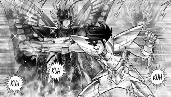 En el capítulo 104 del manga de "Saint Seiya Next Dimension" tenemos la continuación de la batalla entre Tenma y Myu de papillón para salvar a Athena. (Foto: Weekly Shonen Champion)