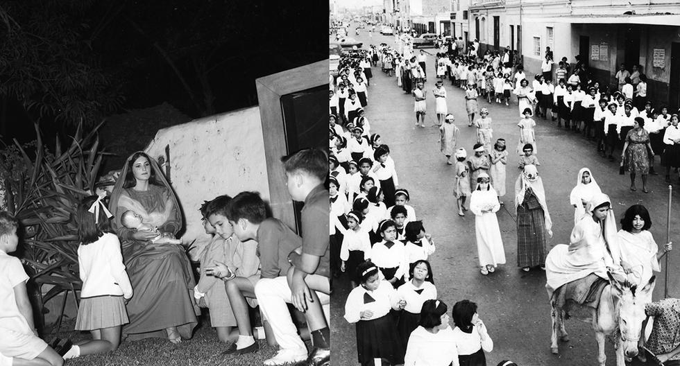 A la izquierda, una imagen del 24 de diciembre de 1965, con un esperado "nacimiento" en un ambiente que recreaba el Belén del niño Jesús. A la derecha, el mismo día, la Sagrada Familia en desfile popular por las calles limeñas. (Foto: GEC Archivo Histórico)