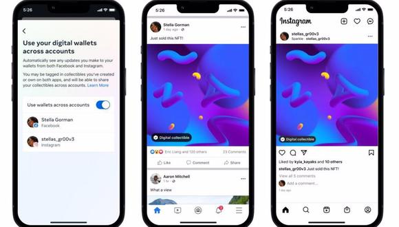 Facebook e Instagram permiten publicar contenido NFT a todos sus usuarios. (Foto: Meta)