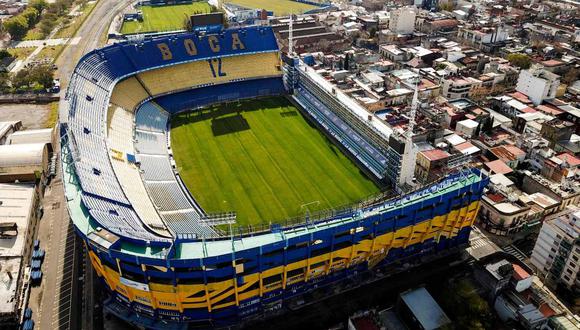 Ariel view of La Bombonera stadium at La Boca neighbourhood in Buenos Aires, on July 9, 2020 amid the new coronavirus pandemic.  Buenos Aires' La Boca neighbourhood has been hit hard by the lack of tourists due to the pandemic. / AFP / Ronaldo SCHEMIDT
